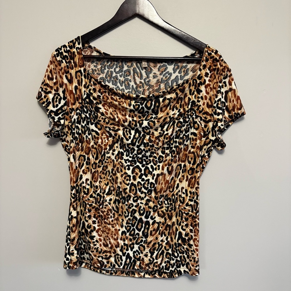 Animal Print Scoop Neck Women’s Top - Brown Leopard Cheetah